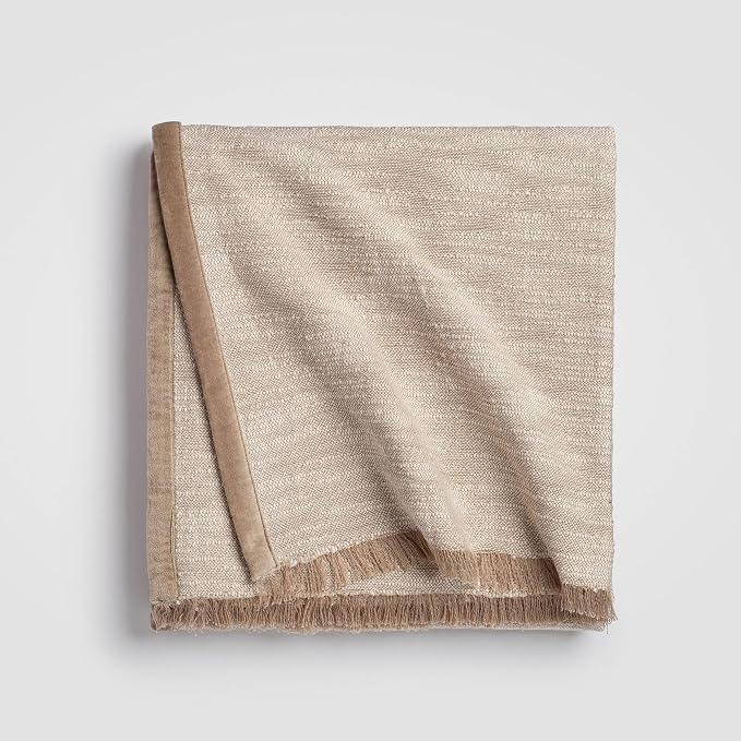 Calm Tranquil Oatmeal Weave Throw Blanket 55x80, Neutral Beige 100% Cotton Decorative Sofa and Bed Blanket, Lightweight All-Season Throw, Handwoven in India, OEKO-TEX Certified, Sofa Accent
