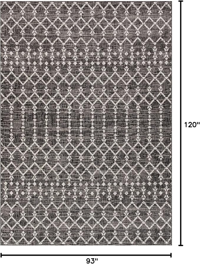 JONATHAN Y Moroccan Geometric Indoor Outdoor Area Rug 8X10 Black/Gray, Ourika Textured Weave for Backyard, Patio, Porch, Easy-Cleaning, High Traffic, Pet-Friendly, Non-Shedding (SMB108F-8)