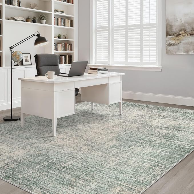 10x14 Area Rugs Living Room: Washable Large Neutral Green Rug Abstract Soft Modern Stain Resistant Indoor Floor Non-Slip Carpet for Bedroom Nursery Kids Office Playroom Dining Room Under Table Home
