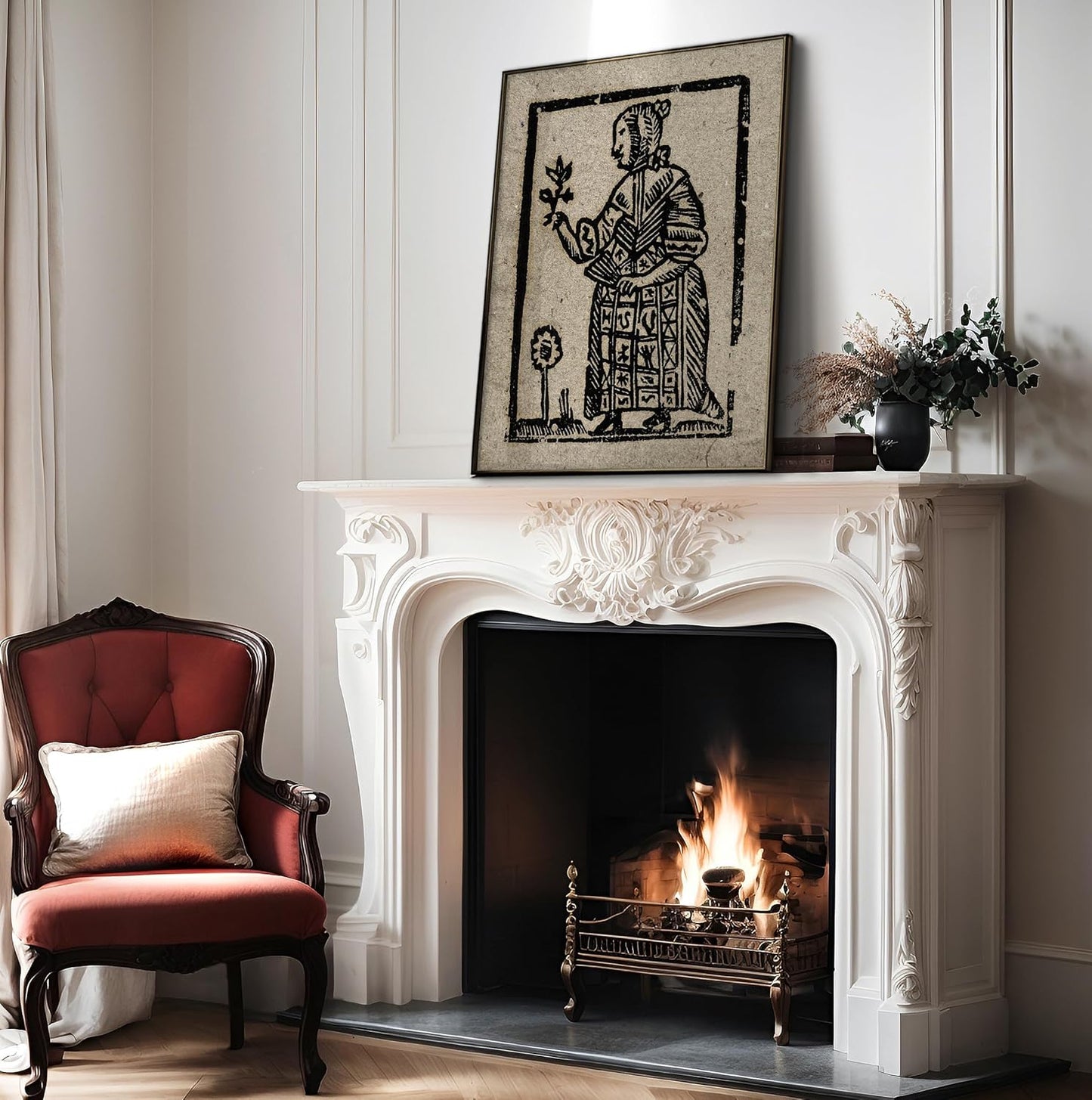 Poster Master Vintage Woodcut Poster - Retro Medieval Print - 16x20 UNFRAMED Wall Art - Gift for Gothic, Horror Fan - Witch Holding a Plant, Magic, Spell, Herbalist - Wall Decor for Bedroom, Dorm