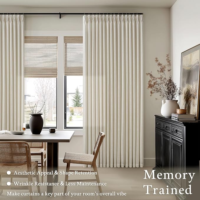 Farmhouse Linen Curtains 90 Inches Long for Living Room Dining 2 Panels Burlap Flax Pinch Pleated Drapes Hooks Rings Rustic Light Filtering Semi Sheer Tan Beige 90 Inch Curtain for Bedroom W50xL90