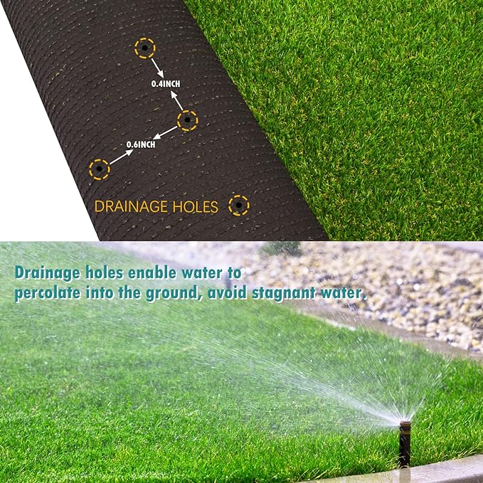 Heyroll Artificial Turf Grass Indoor Outdoor 6 ft x 30 ft, 0.8 inch Realistic Synthetic Fake Grass, Artificial Lawn Rug Dog Pets Mat, Turf Carpet for Patio Landscape Backyard, Custom Size