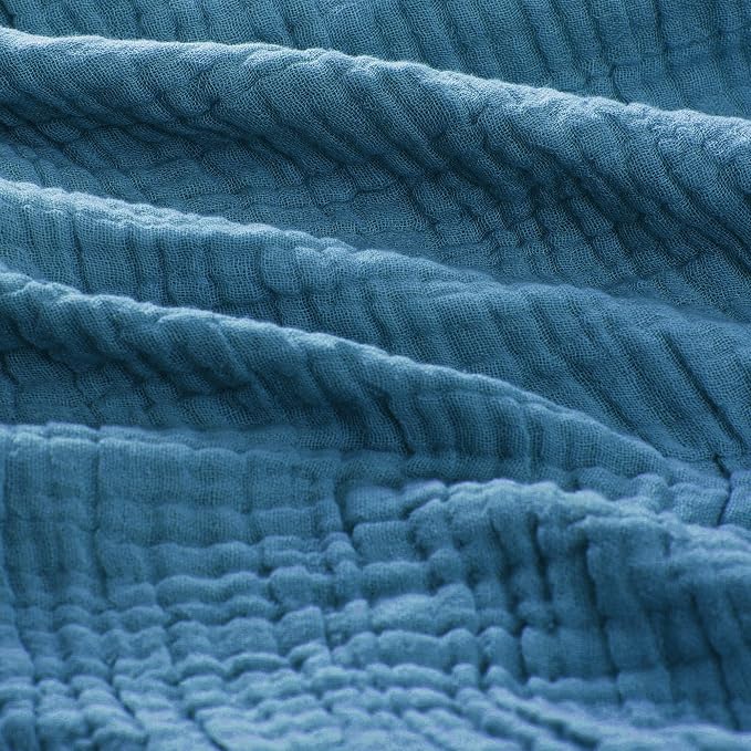 Carriediosa 100% Cotton Muslin Throw Blanket 66" X 90" Twin XL Size，4-Layers Summer Gauze Throws for Bed Couch，Soft Lightweight Breathable Linen Blankets Bedspread for Adults All Season，Dusty Blue