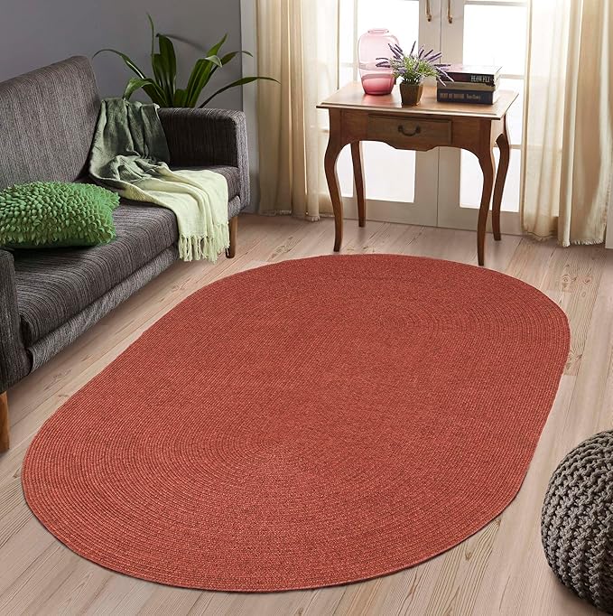 Superior Indoor/Outdoor Area Rug, Reversible Braided Floor Decor for Living Room, Kitchen, Patio, Front Porch, Modern Boho Farmhouse Rugs, Hardwood, Bedroom Accessories, 6' x 9', Brick