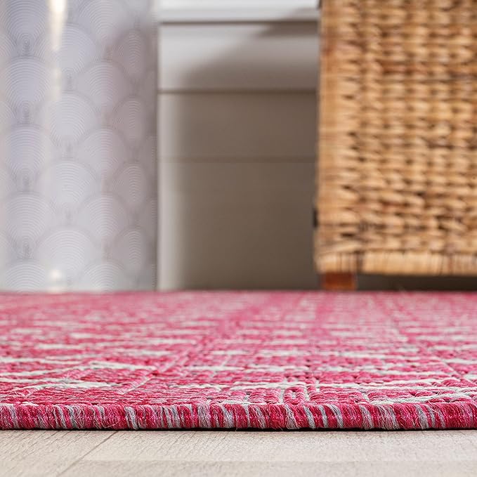 JONATHAN Y Moroccan Geometric Indoor Outdoor Runner Rug 2X10 Fuchsia/Light Gray, Ourika Textured Weave for Backyard, Patio, Porch, Easy-Cleaning, Pet-Friendly, Non-Shedding (SMB108Q-210)