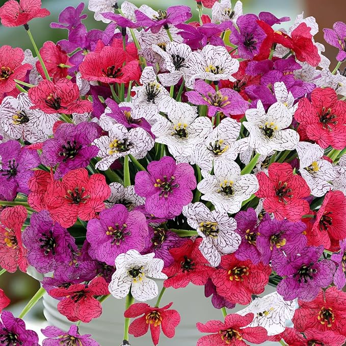 Geegoods Artificial Mums Flowers for Outdoors, 12 Bundles UV Resistant Fake Plastic Colorful Mix Flowers for Patio Porch Spring Summer Decor