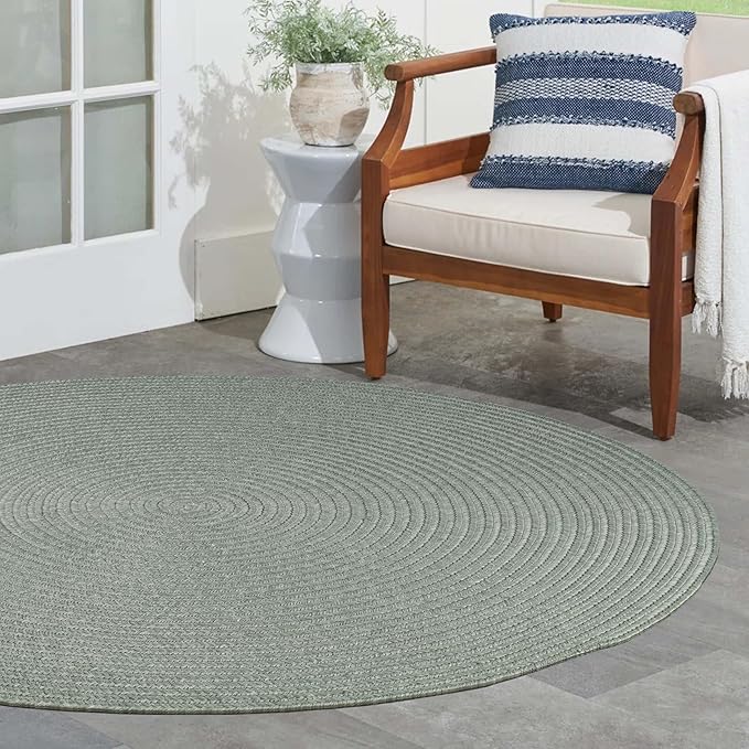 Superior Indoor/Outdoor Area Rug, Reversible Braided Floor Decor for Living Room, Kitchen, Patio, Front Porch, Modern Boho Farmhouse Rugs, Hardwood, Bedroom Accessories, 4' Round, Fog Green