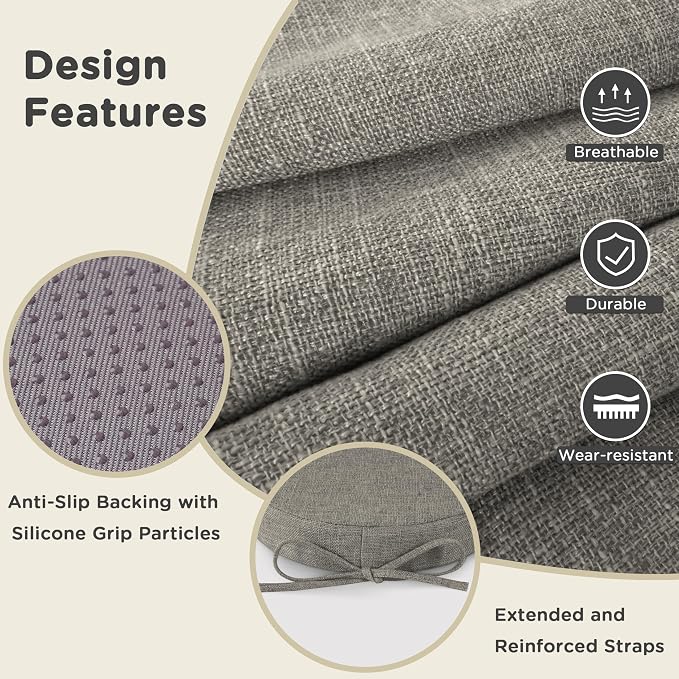 AddGrace Round Bar Stool Cushions with Ties Set of 1 Non Slip Seat Cushions 12x12 Inch Washable Chair Pads Removable Washable Cover Light Gray