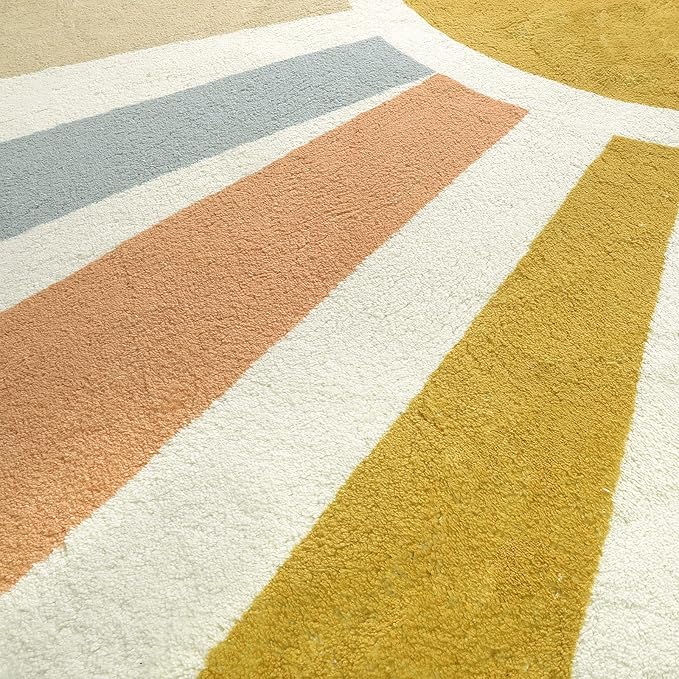 STARUIA Boho Washable Rug 5 Ft Round Area Rug for Bedroom, Rainbow Circle Kids Rug for Office, Non-Slip Circluar Carpet Soft Sunshine for Dorm Nursery Sofa Living Room Corner