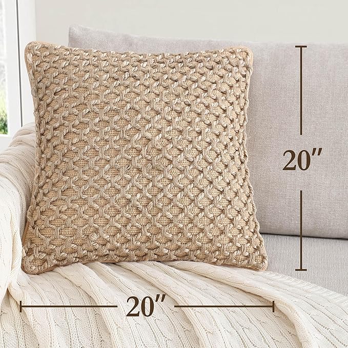 Boho Living Jada Decorative Throw, Includes Accent Insert, Premium Woven Design, Living Room Décor, (2) 20" x 20" Pillow Covers, Beige 2 Count