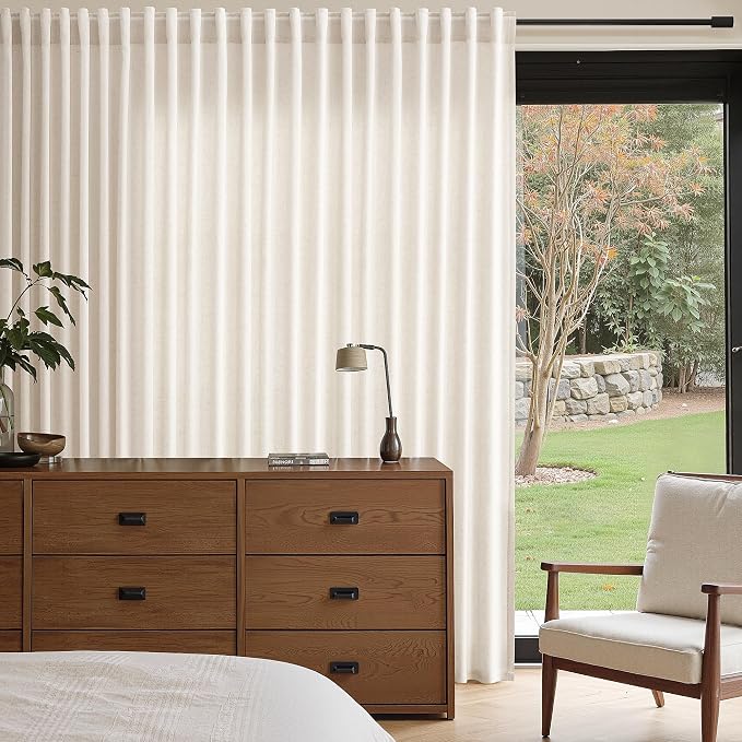 Nanspring Beige Linen Curtains Extra Long 120 Inches Long for Living Room 2 Panel Set Back Tab Light Filtering Boho Farmhouse Semi Sheer Curtain Drapes for Dining Room Large Window 10 FT Tall