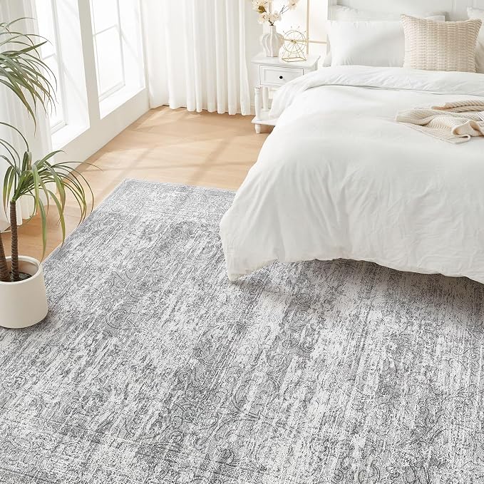 DMOYEST Area Rug Living Room Rugs - 9x12 Abstract Large Soft Indoor Washable Rug Neutral Modern Low Pile Carpet for Bedroom Dining Room Farmhouse Home Office - Vintage Grey