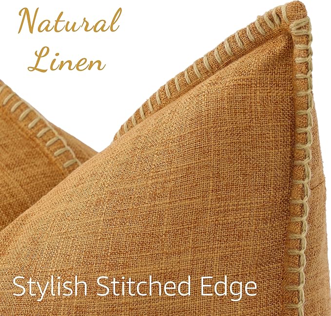 decorUhome Summer Decorative Throw Pillow Covers 22x22 Set of 2 Square Faux Linen Outdoor Neutral Farmhouse Euro Sham Pillow Covers with Stitched Edge for Couch Sofa Living Room, Bronze Gold