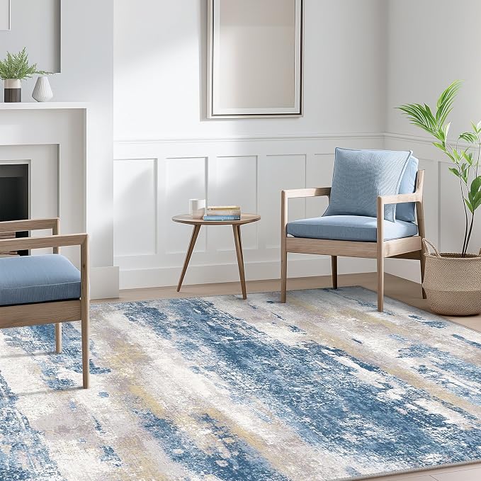 BEIMO Area Rugs 6x9 for Living Room Bedroom, Modern Abstract Machine Washable Soft Blue Rug, Floor Carpet with Non Slip Backing for Dining Room
