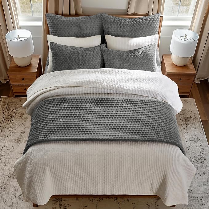 Levtex Home - Velvet Stitch Euro Shams Set of 2 (26x26in) - Grey White - No Insert - Polyester