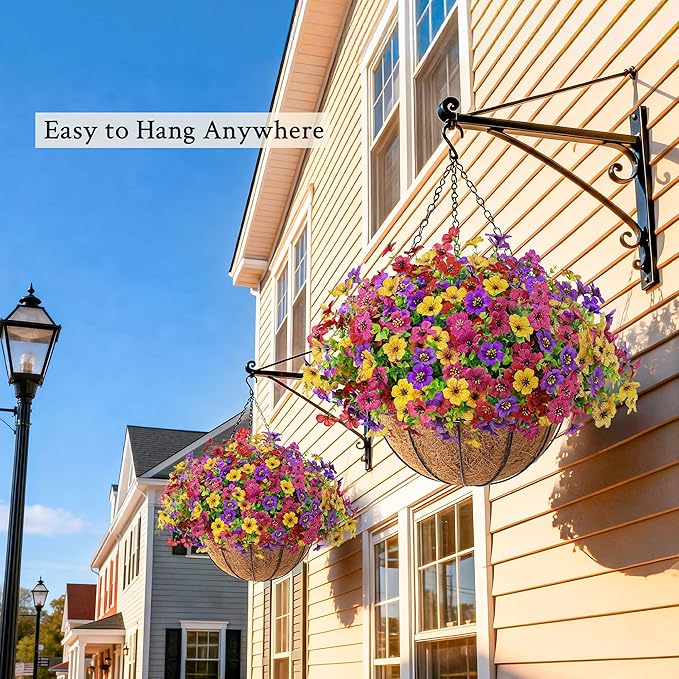 Der Rose 2 Pack Artificial Hanging Flowers Basket for Outdoors Fake Hanging Plants Spring Summer Decoration UV Resistant for Garden Front Porch Patio Balcony Decor