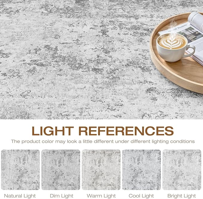 10x12 Area Rug Living Room: Washable Large Neutral Rug Abstract Soft Modern Stain Resistant Indoor Floor Non-Slip Carpet for Bedroom Nursery Kids Office Playroom Dining Room Under Table- Light Gray