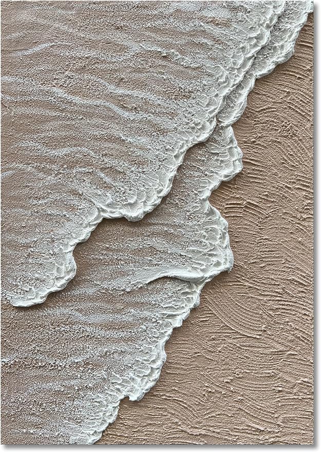NANKAI Art 3D Ocean Wave Oil Painting Natural Scenery White Abstract Canvas Art Mural 40x28 inches