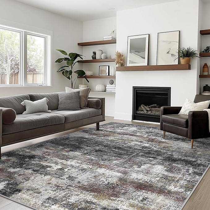 BEIMO Area Rugs 8x10 for Living Room Bedroom, Modern Abstract Machine Washable Soft Dark Gray Rug, Floor Carpet with Non Slip Backing for Dining Room