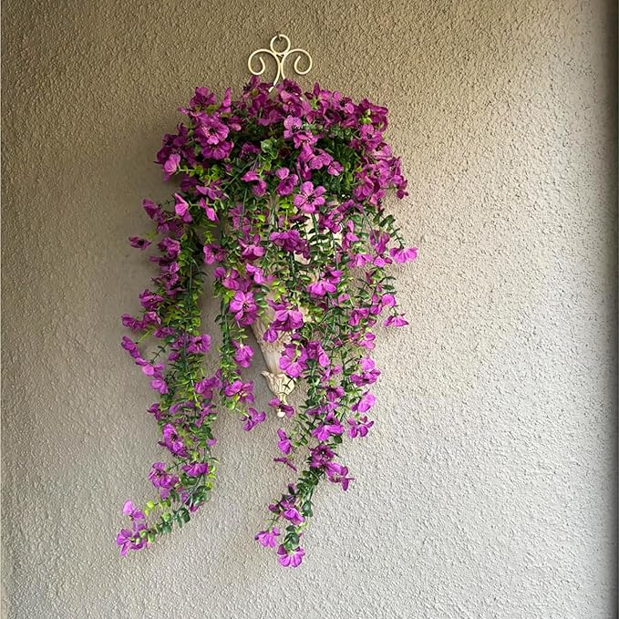 Ammyoo Artificial Hanging Flowers for Outdoors Fake Plants Decoration, 2 Packs Faux Silk Daisy Flower Realistic Outdoor Flowers UV Resistant Porch Patio Window Yard Indoor Spring Decor(Purple)