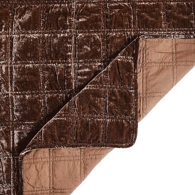 HiEnd Accent Stella Faux Silk Velvet Double Box Stitch 3 Piece Quilt Set, King Size, Copper Brown Solid Color, Classic Chic Modern Rustic Elegant Bedding Set, Lightweight Bed Set
