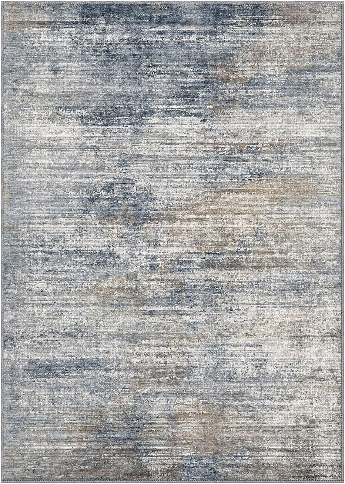 BEIMO Area Rugs 8x10 for Living Room Bedroom, Modern Abstract Machine Washable Rug, Large Soft Low Pile Floor Carpet with Non Slip Backing for Dining Room, Denim Blue/Taupe