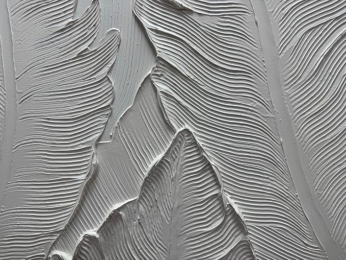 Art8YuQi Paintings - Contemporary Abstract Art leaf Oil Painting On Canvas Texture 3D White Painting Plantain Handmade Artwork Picture Canvas Wall Art Modern Home Decor living room Ready to Hang 24X48 inch