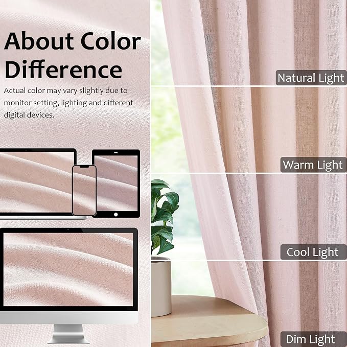 Central Park Pink Pinch Pleat Light Filtering Window Curtain Panel with Microfiber Liner Linen Blended Textured Privacy Drape 120 Inch Long for Living Room Bedroom with Back Tabs Hooks, 40" Wx120 Lx2