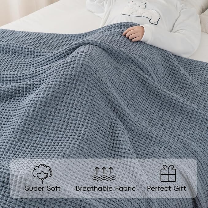 Bunnikins & Clover Blue Grey Throw Blanket for Couch, Thick Warm Soft Cozy Knitted Chenille Throw Blanket for Sofa, Bed, Living Room, 50"x60"