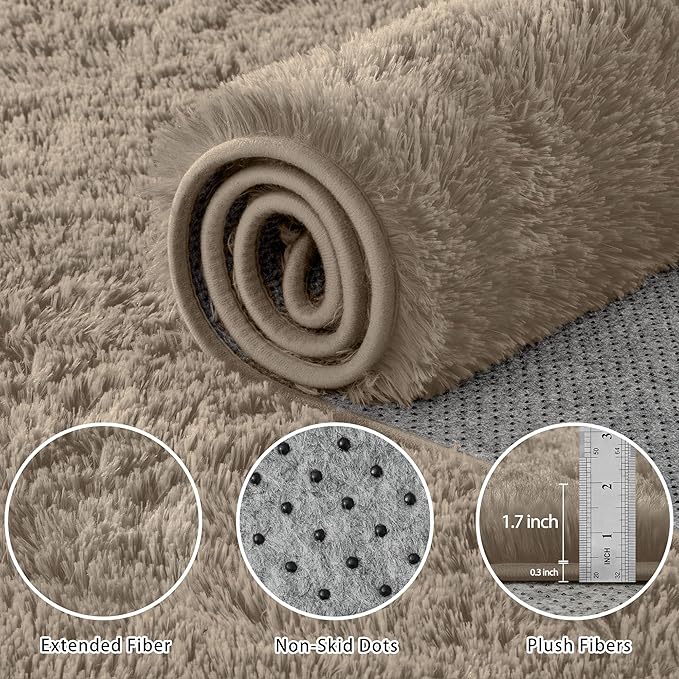 6x9 Area Rug for Living Room:Ultra Soft Fluffy Shag Grey Camel Rugs,Large Fuzzy Plush Indoor Non Slip Carpet Washable Rug for Bedroom Kids Nursery Office Dorm Modern Decor(Grey Camel 6'x9')