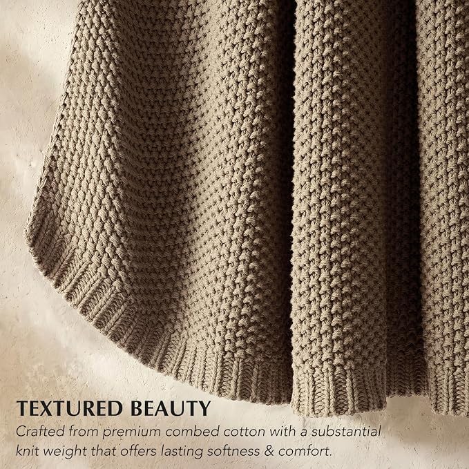EverGrace Organic Cotton Chunky Knit Throw Blanket, 50 x 60 Stone Taupe | OCS Certified Organic Cotton, Seed Stitch Knit, Soft & Breathable, Cozy Midweight, Decorative Throw for Couch, Bed & Sofa