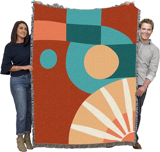 Pure Country Weavers Mod Shapes Orange Blanket - Mid Century Modern - Gift Tapestry Throw Woven from Cotton - Made in The USA (72x54)