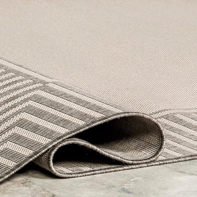 Nuloom Asha Light Grey/Ivory, 2' x 8', Casual, Striped Border, Soft and Cozy, High Traffic, Easy Clean, Durable Runner for Indoor/Outdoor Patio, Deck, Porch, Garden, Courtyard