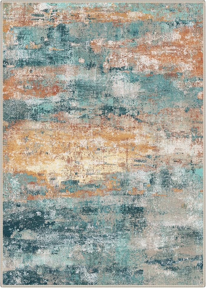 BEIMO Area Rugs 6x9 for Living Room Bedroom, Modern Abstract Machine Washable Rug, Large Soft Low Pile Floor Carpet with Non Slip Backing for Dining Room, Blue/Orange