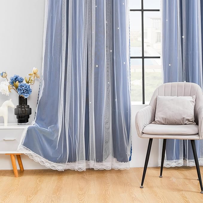 XiDi Black Out Curtains for Bedroom Windows, Curtains for Girls Bedroom Decor, Ideal for Kids Room with Unicorn Theme Blackout for Living Room 72 inchs Long 52 inches Wide 2 Panel Navy Blue