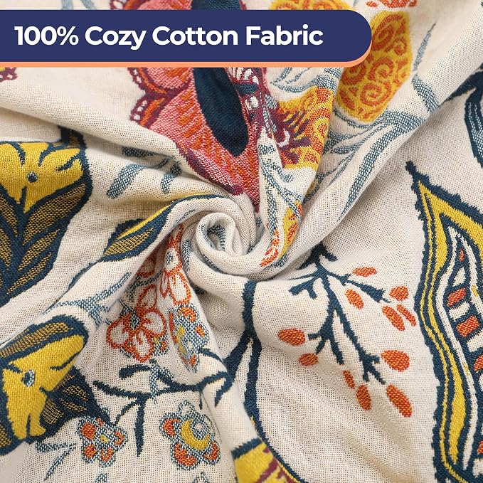 Boho Cotton Throw Blanket - Ultra-Soft Rustic Quilt for Bed, Home Decor & Travel - Large 60"x80" Muslin Blanket - All-Season Lightweight Bedspread & Throw for Women & Moms
