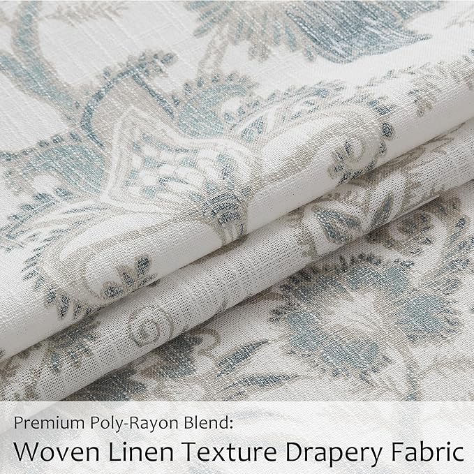 Kayne Studio Floral Leaf Print Light Filtering Curtains Blue Grey Botanical Leaf Flower Farmhouse Drapes Semi Sheer Window Treatment Set for Living Room Bedroom Pinch Pleated BackTab,40"x90",2 Panels