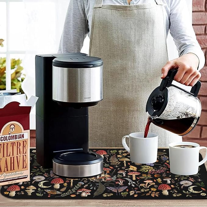Fun Coffee Mat 19inx12in,Coffee Bar Mat for Countertops,Absorbent Hide Stain Anti-Slip Coffee Bar Accessories Fit Under Coffee Machine Mat,dish Drying Mats for Kitchen