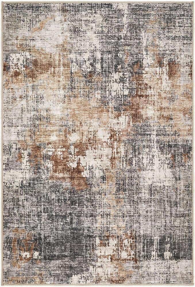 DMOYEST 2x3 Entryway Area Rug: Washable Neutral Modern Abstract Small Rug - Non-Slip Low Pile Throw Indoor Carpet for Entrance Kitchen Front Door Mat Bathroom Entry Kids Room - Grey Brown