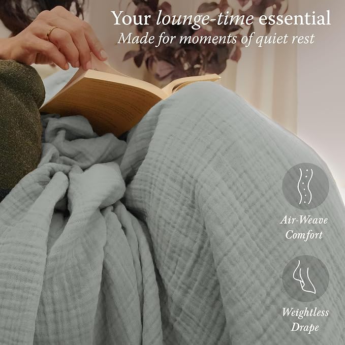 Threadmill Summer Muslin King Blanket | Lightweight Blanket for Bed or Couch| 4 Layer 100% Cotton Gauze | Pre Washed, Soft, Breathable, and Cozy for All Seasons |Fits Cal King Size Bed | Scottish Grey