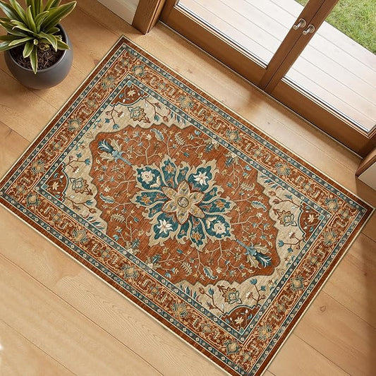 RELEANY Area Rugs 2'x3' Kitchen Rugs Entry Rug Small Rugs for Entryway Kitchen Bathroom Door Mat Indoor Entrance,Washable Non Slip, Red Orange Blue Brown