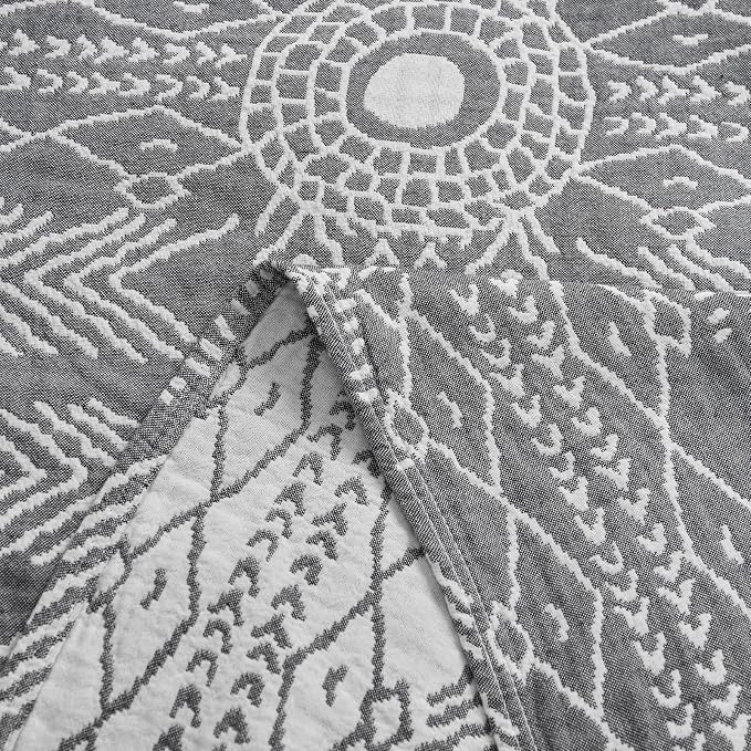 jinchan Boho 100% Cotton Muslin 50x60 Throw Blanket Lightweight 3 Layer Grey Blanket Washable Reversible Breathable Decorative Geometric Striped Patterned Gray Soft Cozy for Sofa Bed All Season Gift
