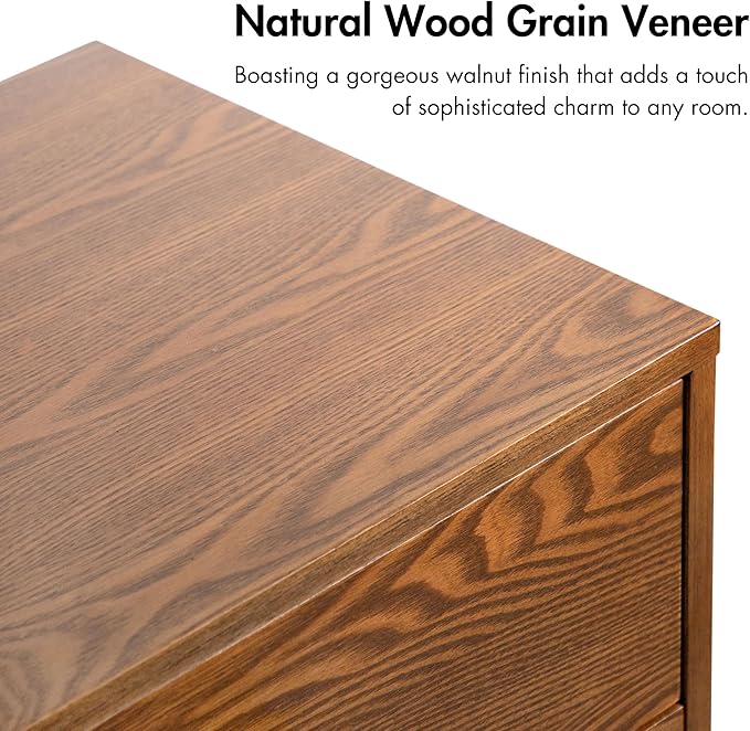 Furniture of America Wyatt Modern Solid Wood Nightstand with Drawers and Round Tapered Legs, Small Bedside Table, Wooden Night Stand for Bedroom, Guest Room, Dorm, Walnut