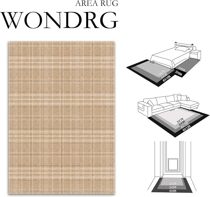 4x6 Brown Area Rug for Living Room Bedroom Machine Washable Low Pile Checkered Carpet Modern Accent Soft Non Slip Rug for Dining Room Nursery Office Indoor