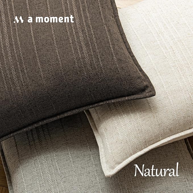 a moment Linen Pillow Covers Set of 2,Boho Farmhouse Throw Pillowcases Neutral Textured Decorative Covers for Couch Sofa,Soft Linen Blend Accent Case Cushion Home Decor 22"x22"Coco Brown