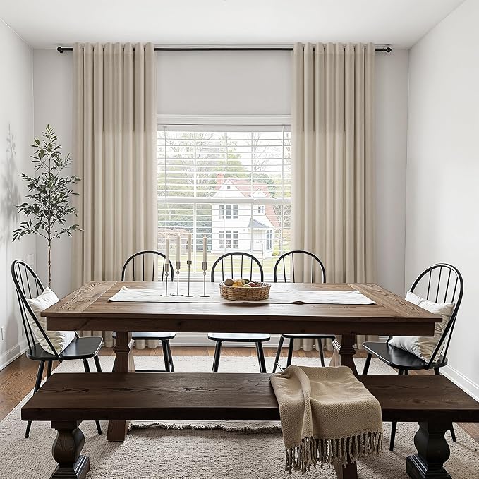 Cobblestone Linen Curtains 108 Inches Long for Living Room Floor to Ceiling Semi Sheer Grommet Extra Long Window Curtain Modern Farmhouse Neutral Drapes for Bedroom Dining Room 52x108, 2 Panel
