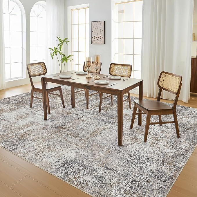DMOYEST Area Rug Living Room Rugs - 7x9 Abstract Large Soft Indoor Washable Rug Neutral Modern Low Pile Carpet for Bedroom Dining Room Farmhouse Home Office - Brown/Grey/Black