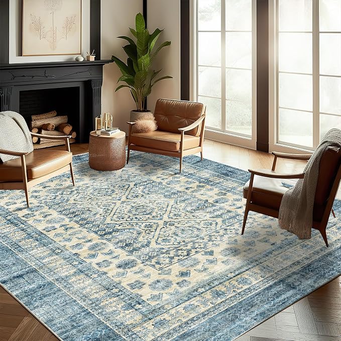 CHAMPLANT Washable Area Rug 10'x14' Boho Design Non-Shedding Easy Care Ideal for High Traffic Areas in Living Room Bedroom Office Coffee Table Kitchen Large Carpet