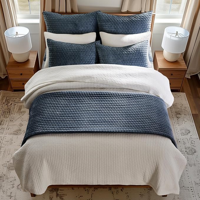 Levtex Home - Velvet Stitch Euro Shams Set of 2 (26x26in) - Navy White - No Insert - Polyester