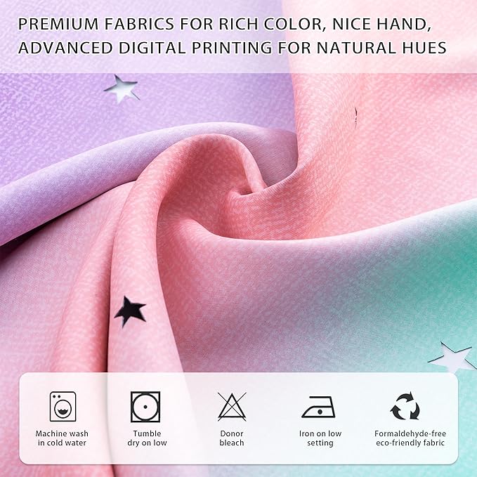 XiDi Blackout Curtains for Girls Bedroom Kids Room Unicorn Wall Decor Ombre Curtain Princess Theme Home Decor 72 inches Length Colorful Rainbow Design 52 Wide 2 Panel Sets Pink/Purple/Green